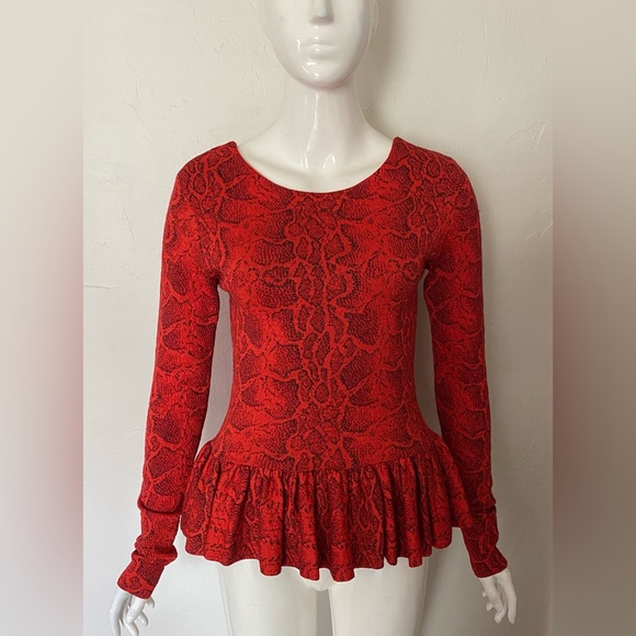 LUXE CHLOE RED SNAKE ANIMAL PRINT KNIT PEPLUM TOP SHIRT SMALL - Picture 5 of 15